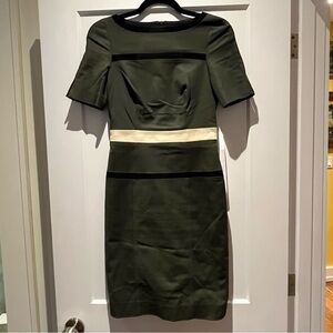 Judith & Charles Fitted Green Dress with Leather Accents Office Elegant